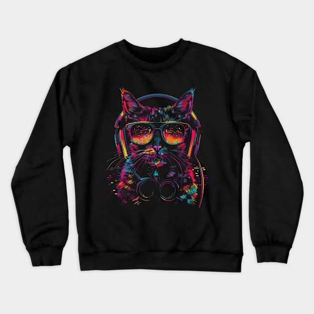 Cat DJ Bounce Crewneck Sweatshirt by RazonxX